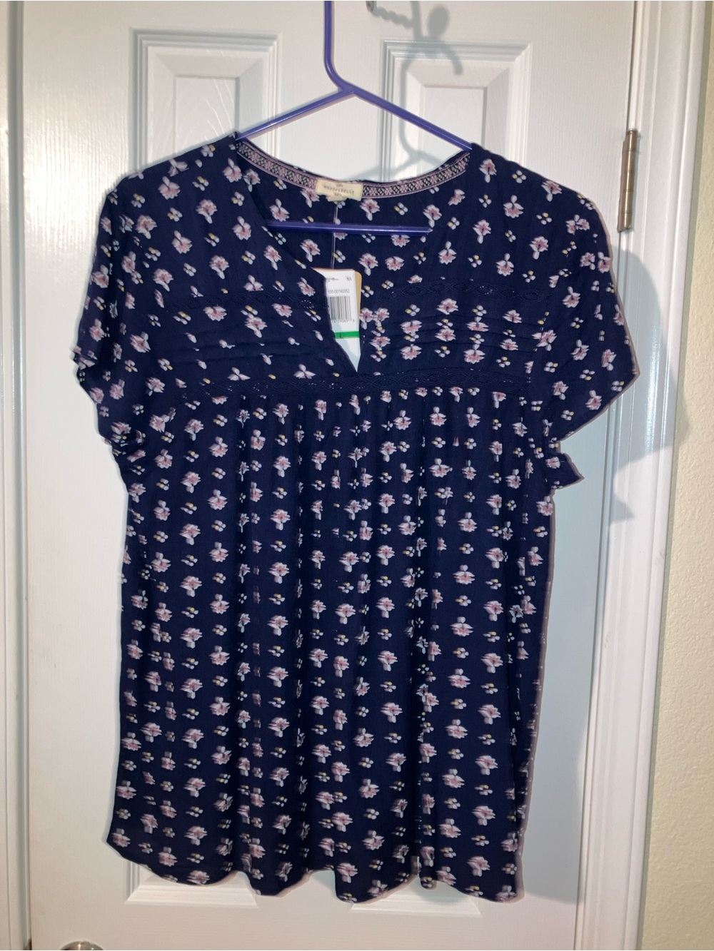 Women’s Navy Floral Short-Sleeve Blouse